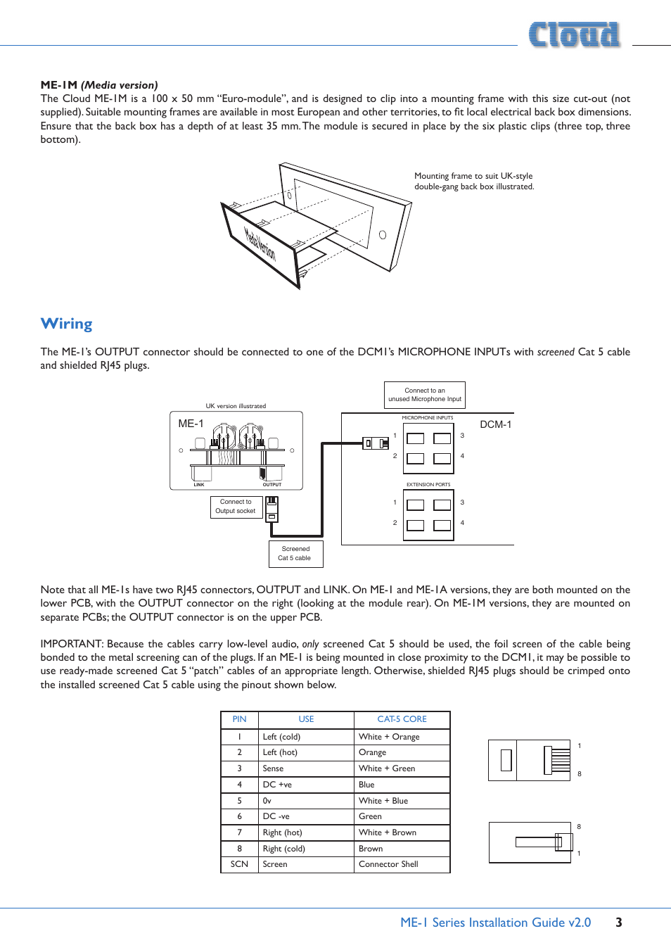 Wiring, Me-1 series installation guide v2.0 3, Me-1 | Cloud Electronics ME-1B User Manual | Page 3 / 4