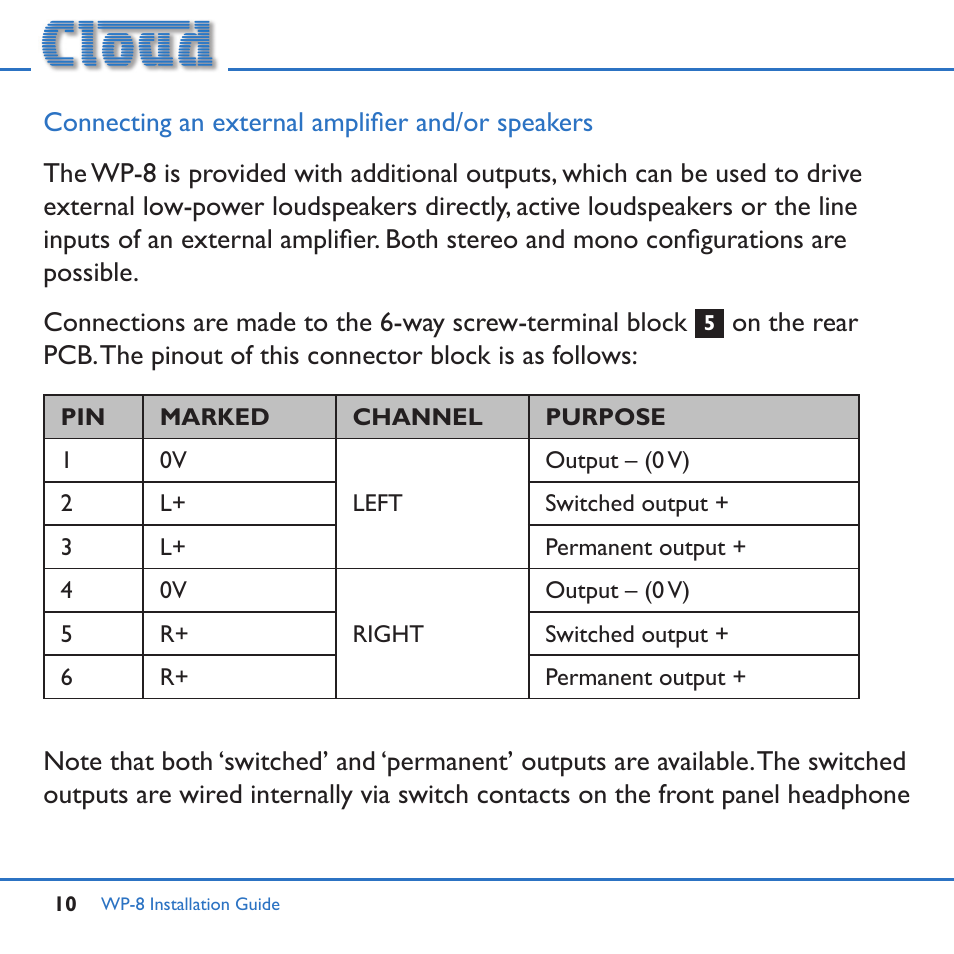 Cloud Electronics WP-8W User Manual | Page 10 / 16