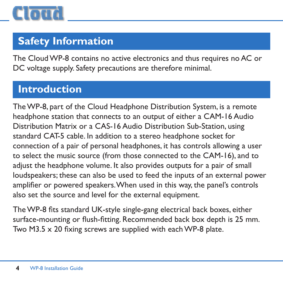 Safety information, Introduction | Cloud Electronics WP-8W User Manual | Page 4 / 16