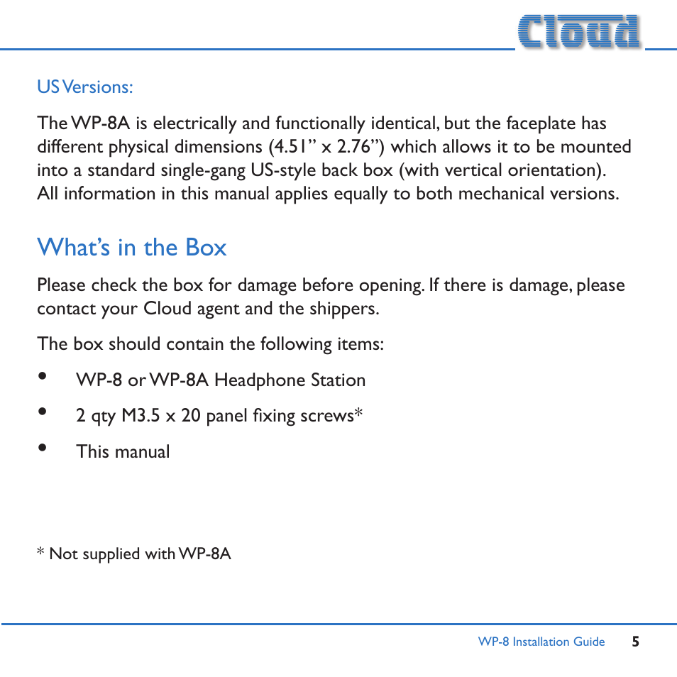 What’s in the box | Cloud Electronics WP-8W User Manual | Page 5 / 16