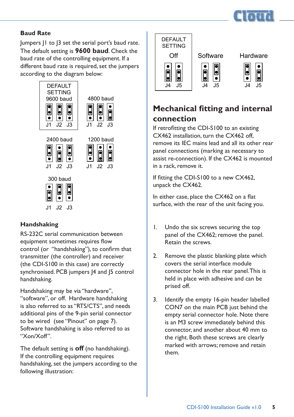 Mechanical fitting and internal connection | Cloud Electronics CDI-S100 User Manual | Page 5 / 12