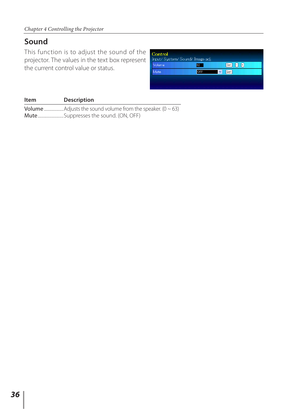 Sound | Canon Projector LV-8235 UST User Manual | Page 36 / 61