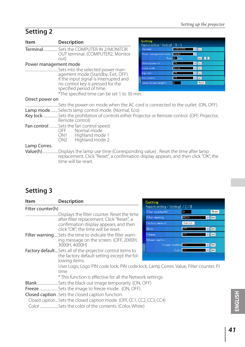 Setting 2, Setting 3 | Canon Projector LV-8235 UST User Manual | Page 41 / 61