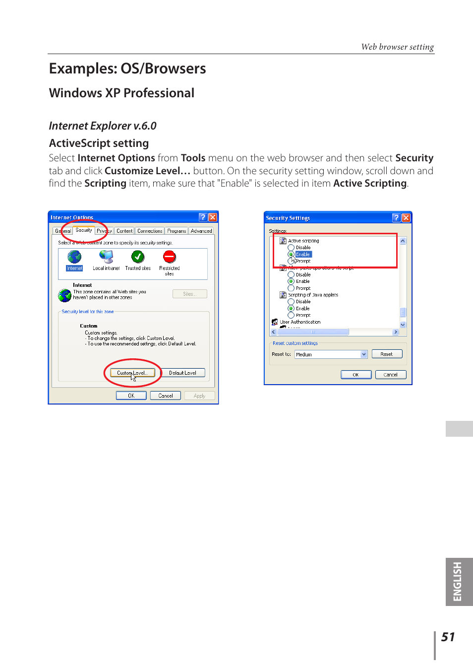 Examples: os/browsers, Windows xp professional | Canon Projector LV-8235 UST User Manual | Page 51 / 61