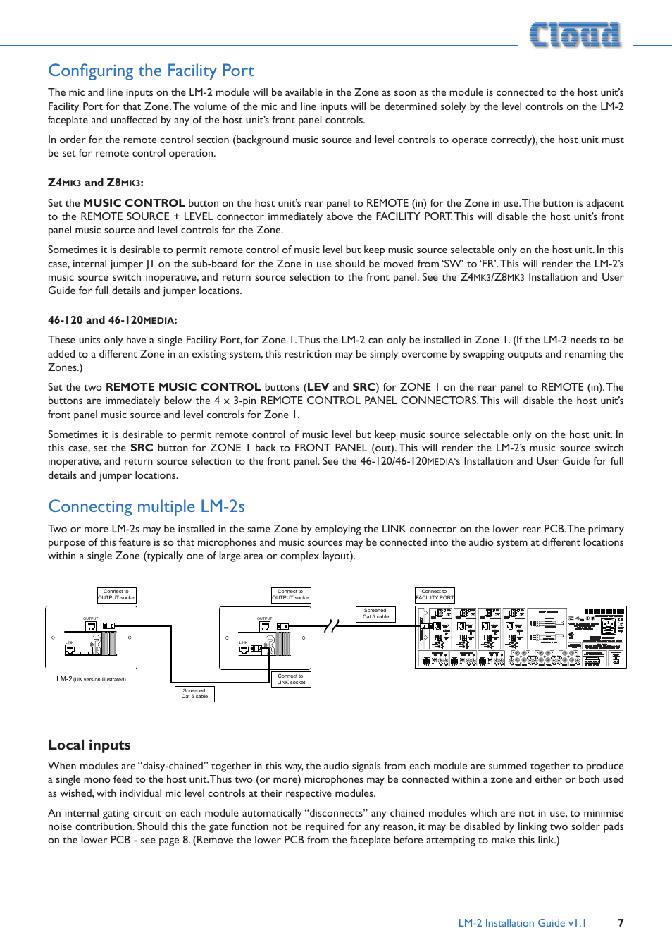 Configuring the facility port, Connecting multiple lm-2s, Local inputs | Cloud Electronics LM-2B User Manual | Page 7 / 12