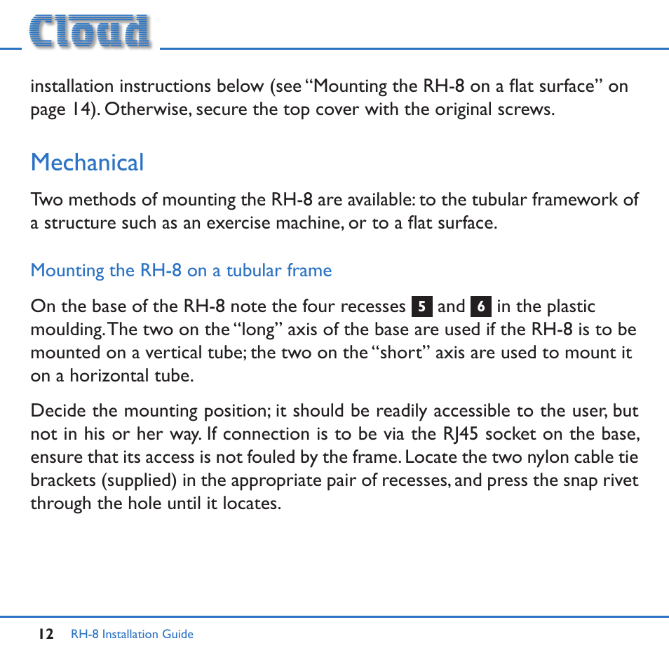 Mechanical | Cloud Electronics RH-8c User Manual | Page 12 / 16