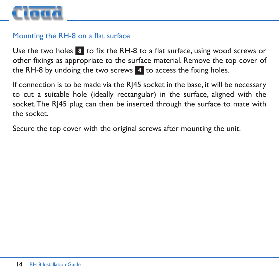 Cloud Electronics RH-8c User Manual | Page 14 / 16
