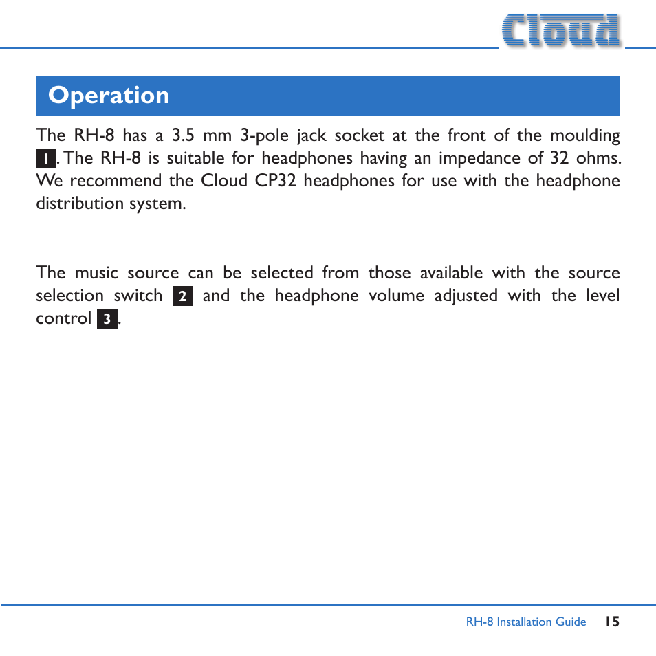 Operation | Cloud Electronics RH-8c User Manual | Page 15 / 16
