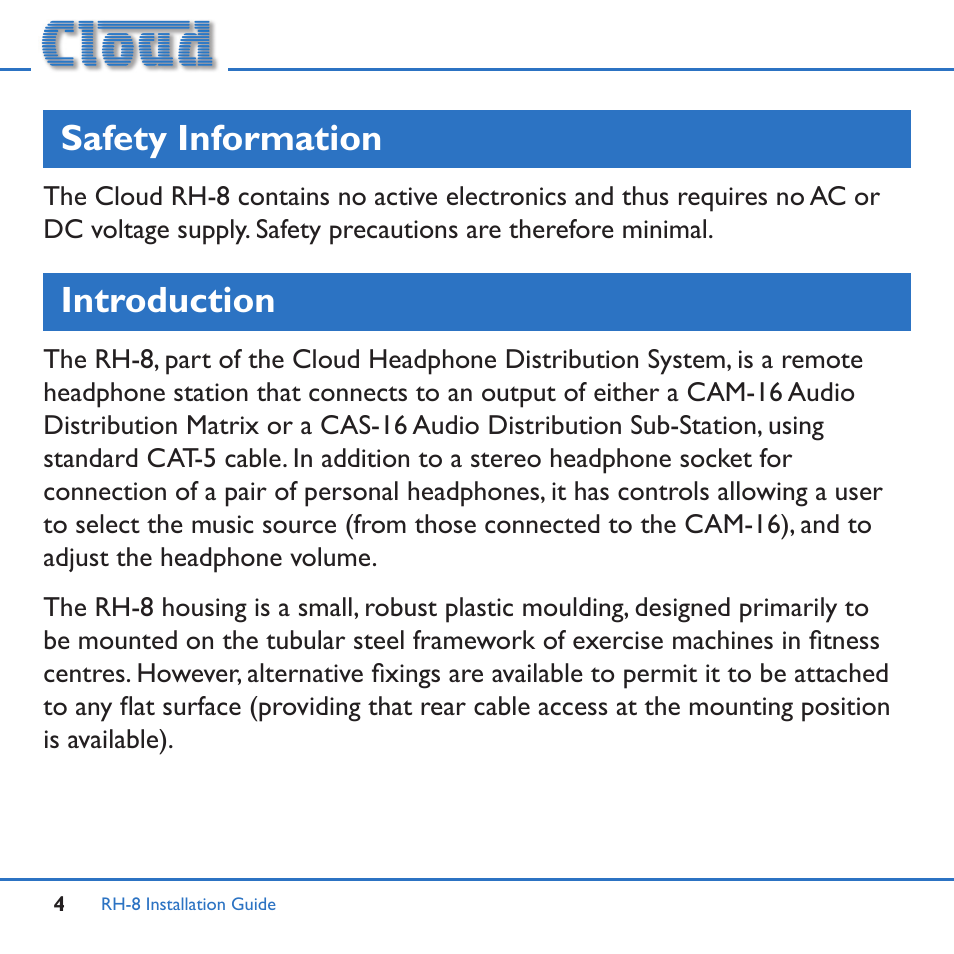 Safety information, Introduction | Cloud Electronics RH-8c User Manual | Page 4 / 16