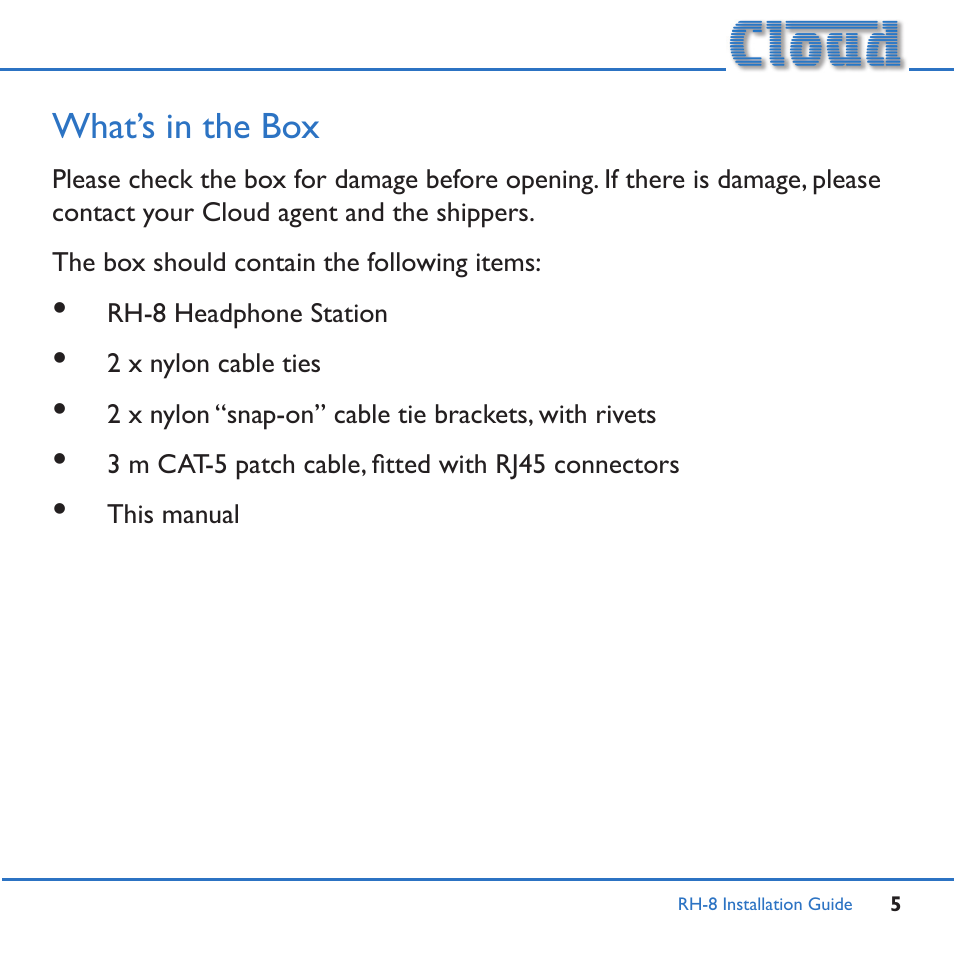 What’s in the box | Cloud Electronics RH-8c User Manual | Page 5 / 16