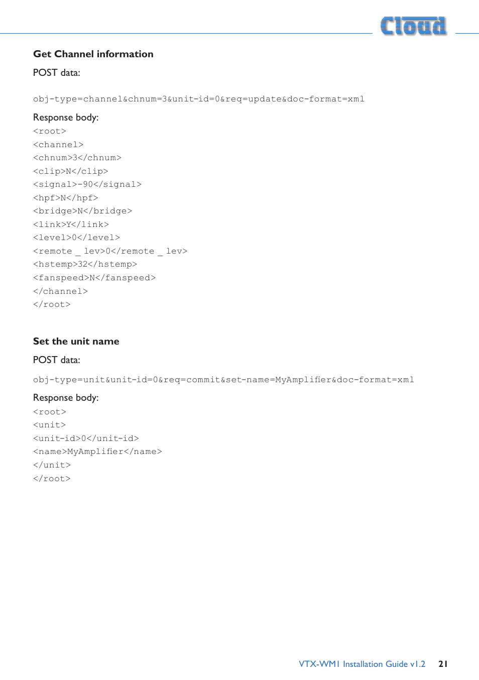 Cloud Electronics VTX-WM1 User Manual | Page 21 / 21