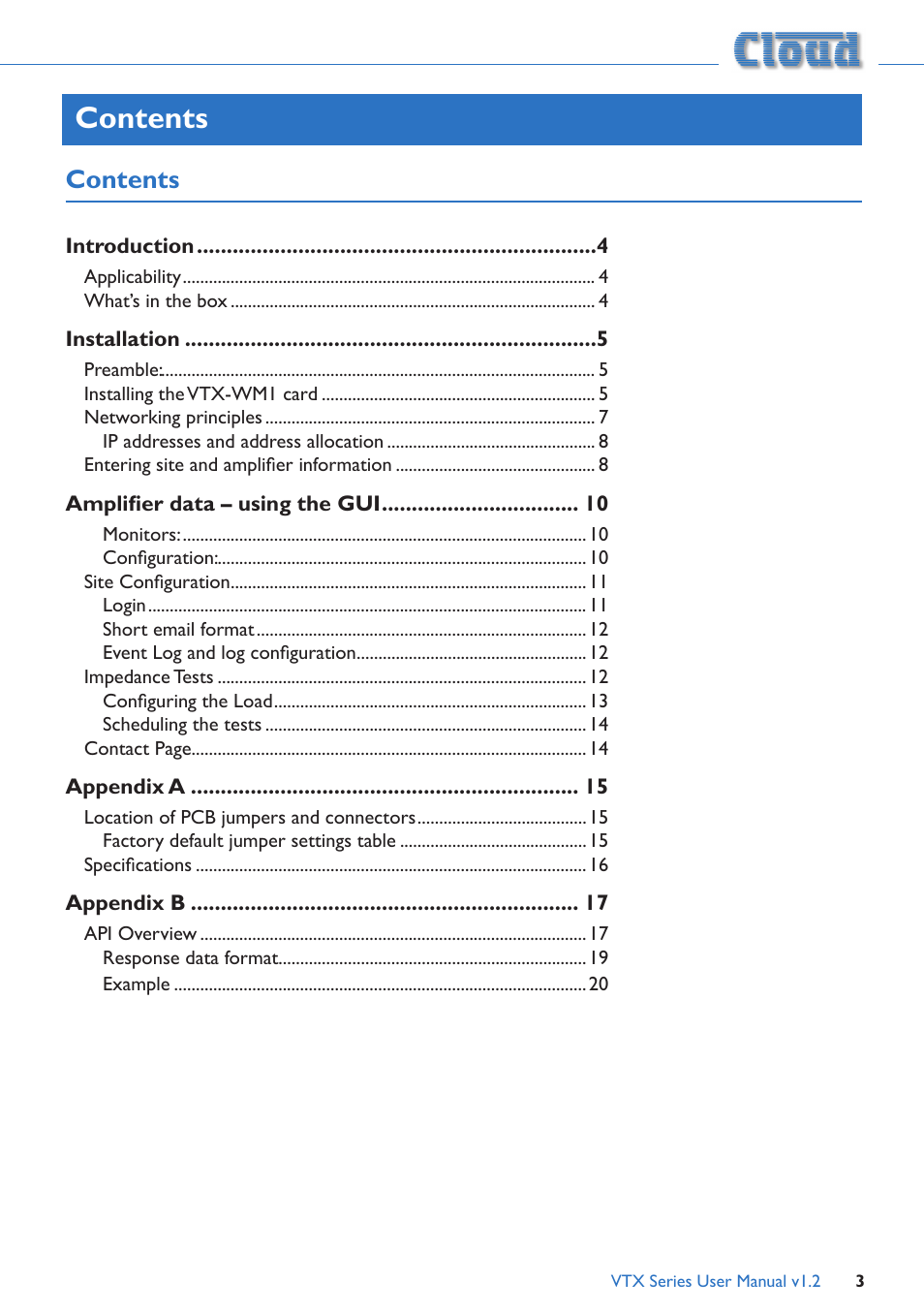 Cloud Electronics VTX-WM1 User Manual | Page 3 / 21