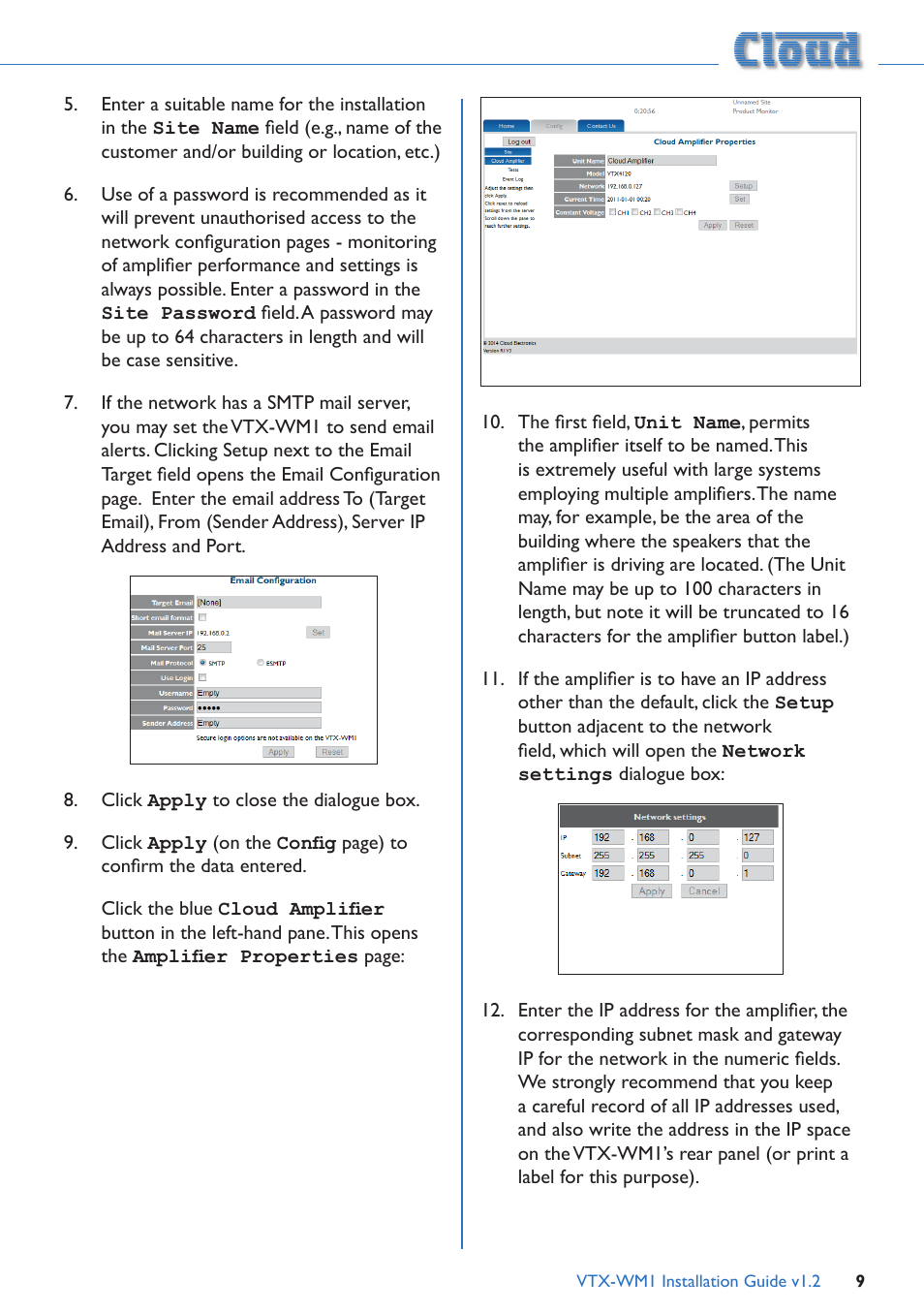 Cloud Electronics VTX-WM1 User Manual | Page 9 / 21