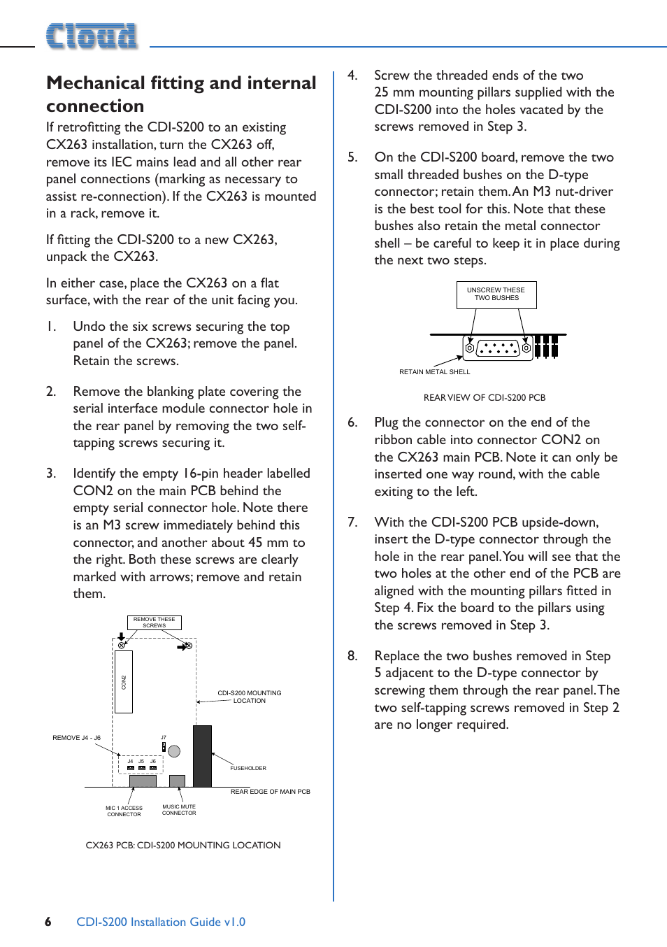 Mechanical fitting and internal connection | Cloud Electronics CDI-S200 User Manual | Page 6 / 13