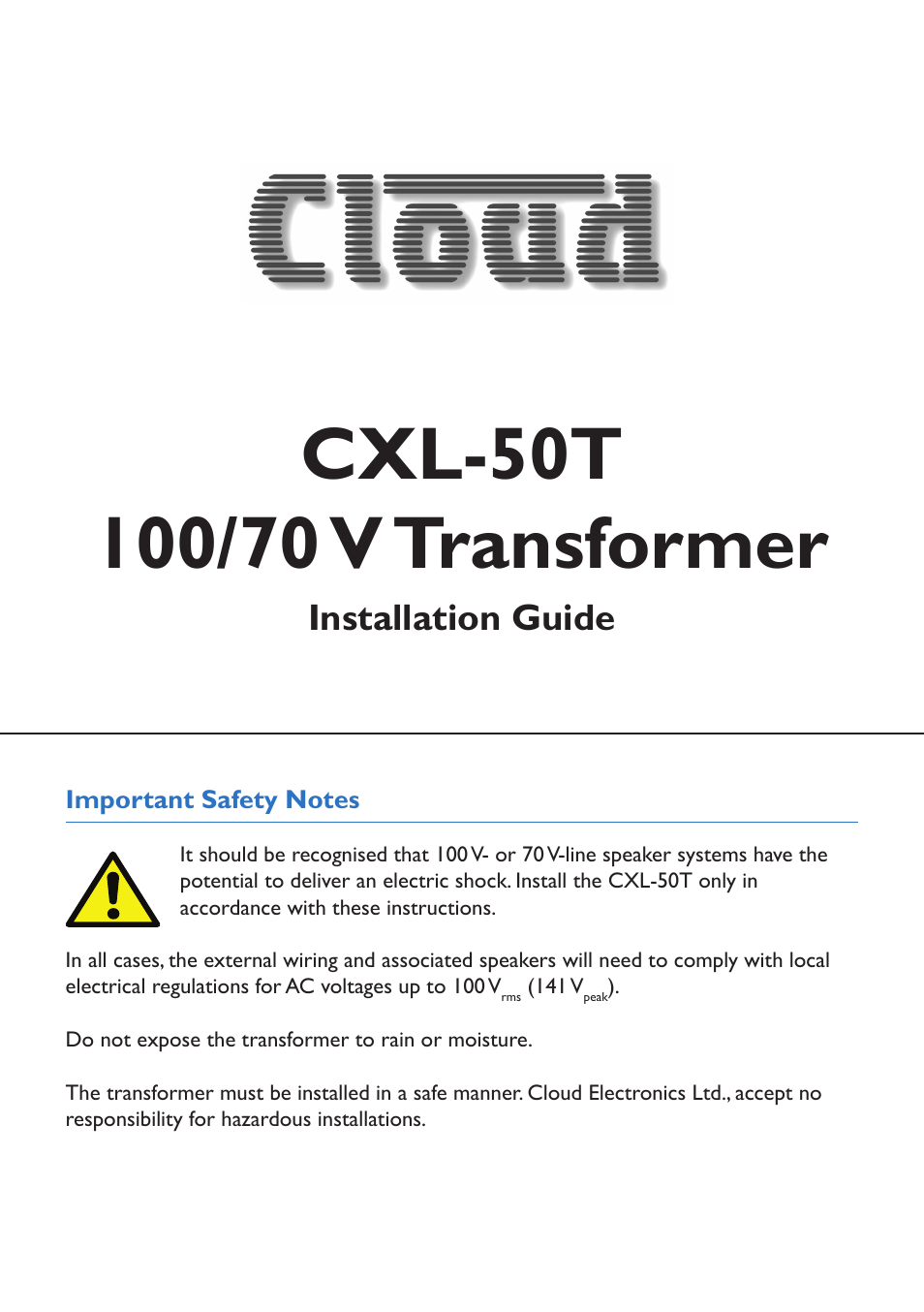 Cloud Electronics CXL-50T User Manual | 4 pages