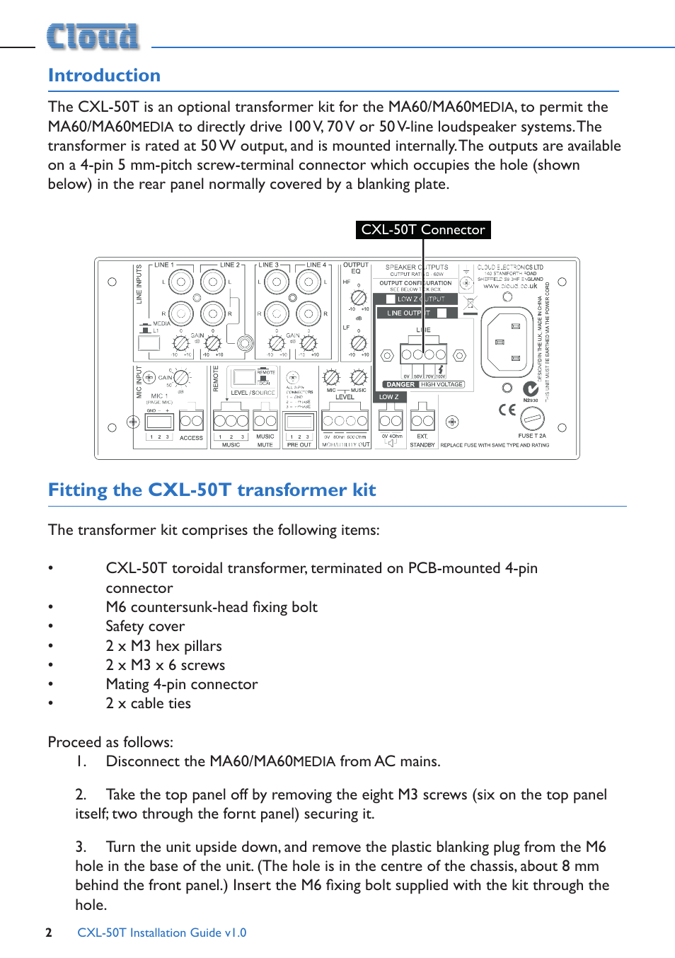 Introduction fitting the cxl-50t transformer kit | Cloud Electronics CXL-50T User Manual | Page 2 / 4