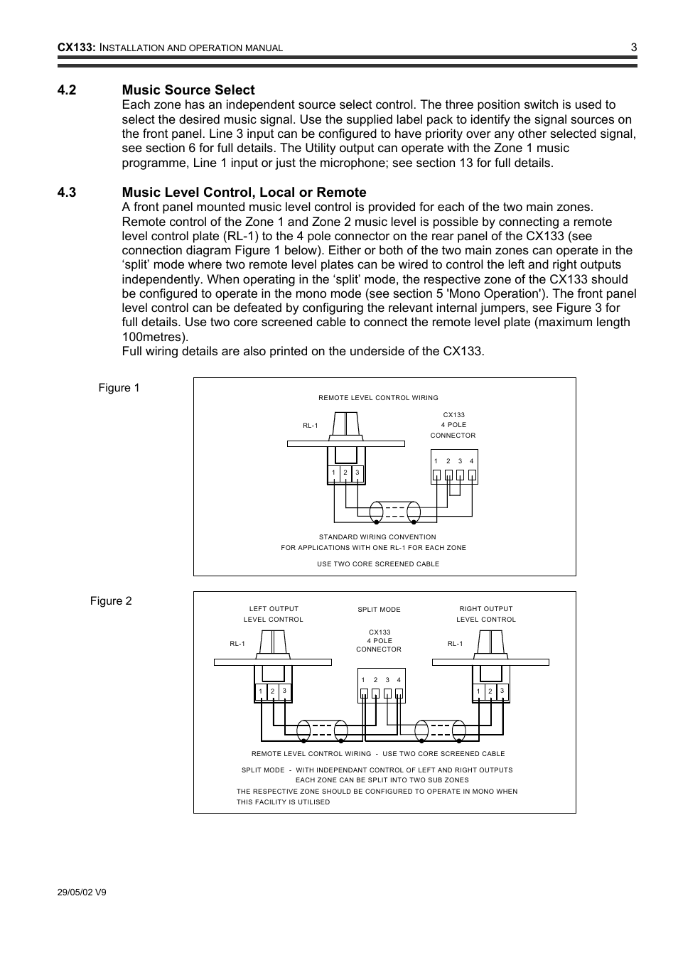 2 music source select, 3 music level control, local or remote, Cx133: i | Figure 1 figure 2 | Cloud Electronics CX133 User Manual | Page 4 / 10