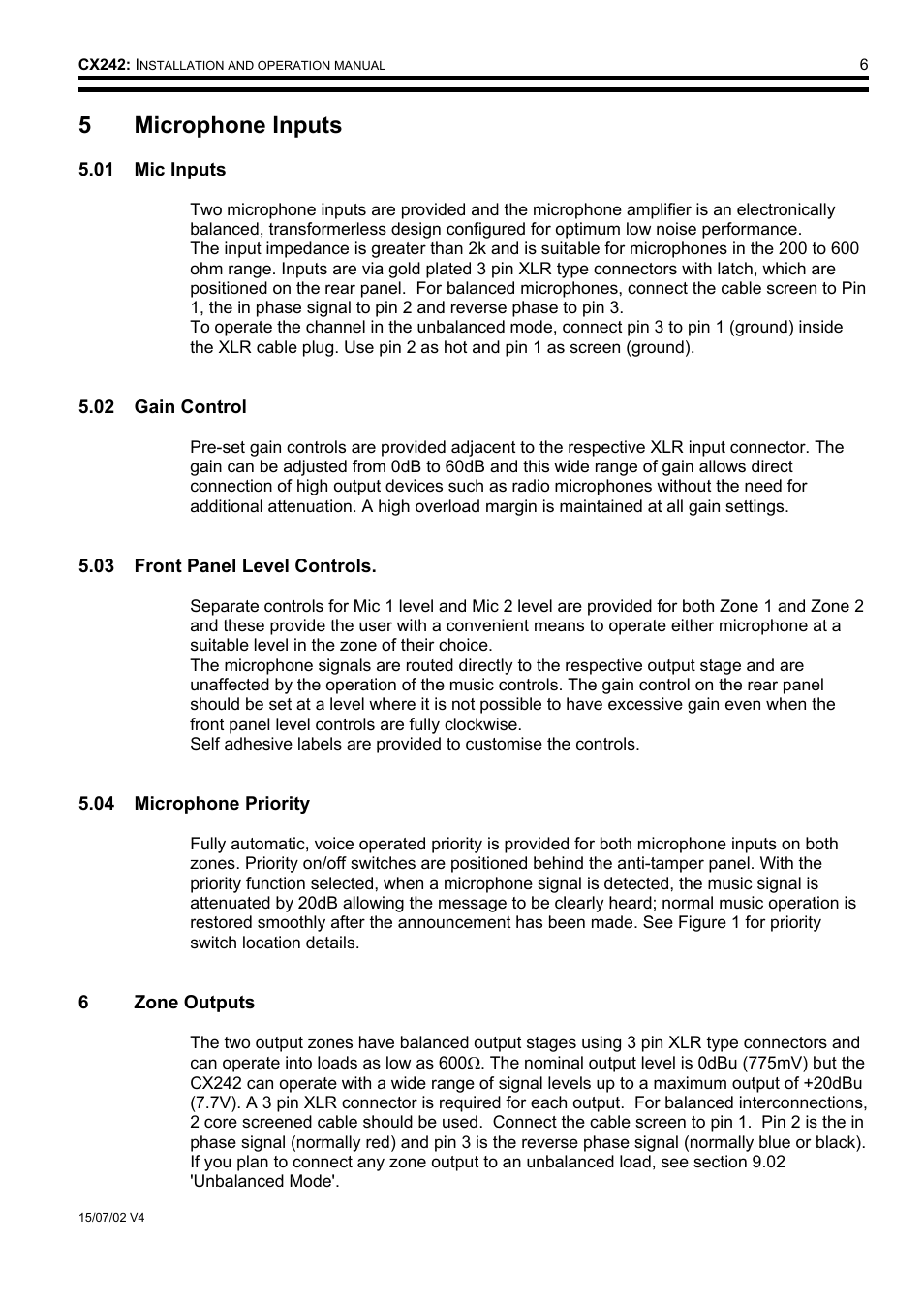 5 microphone inputs | Cloud Electronics CX242 User Manual | Page 7 / 12