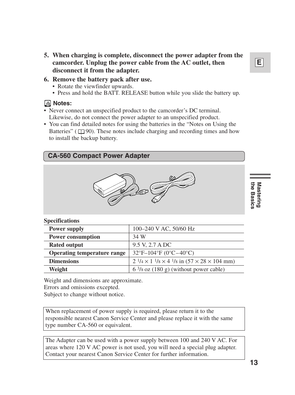 13 e | Canon Digital Video Camcorder ZR20 User Manual | Page 13 / 114