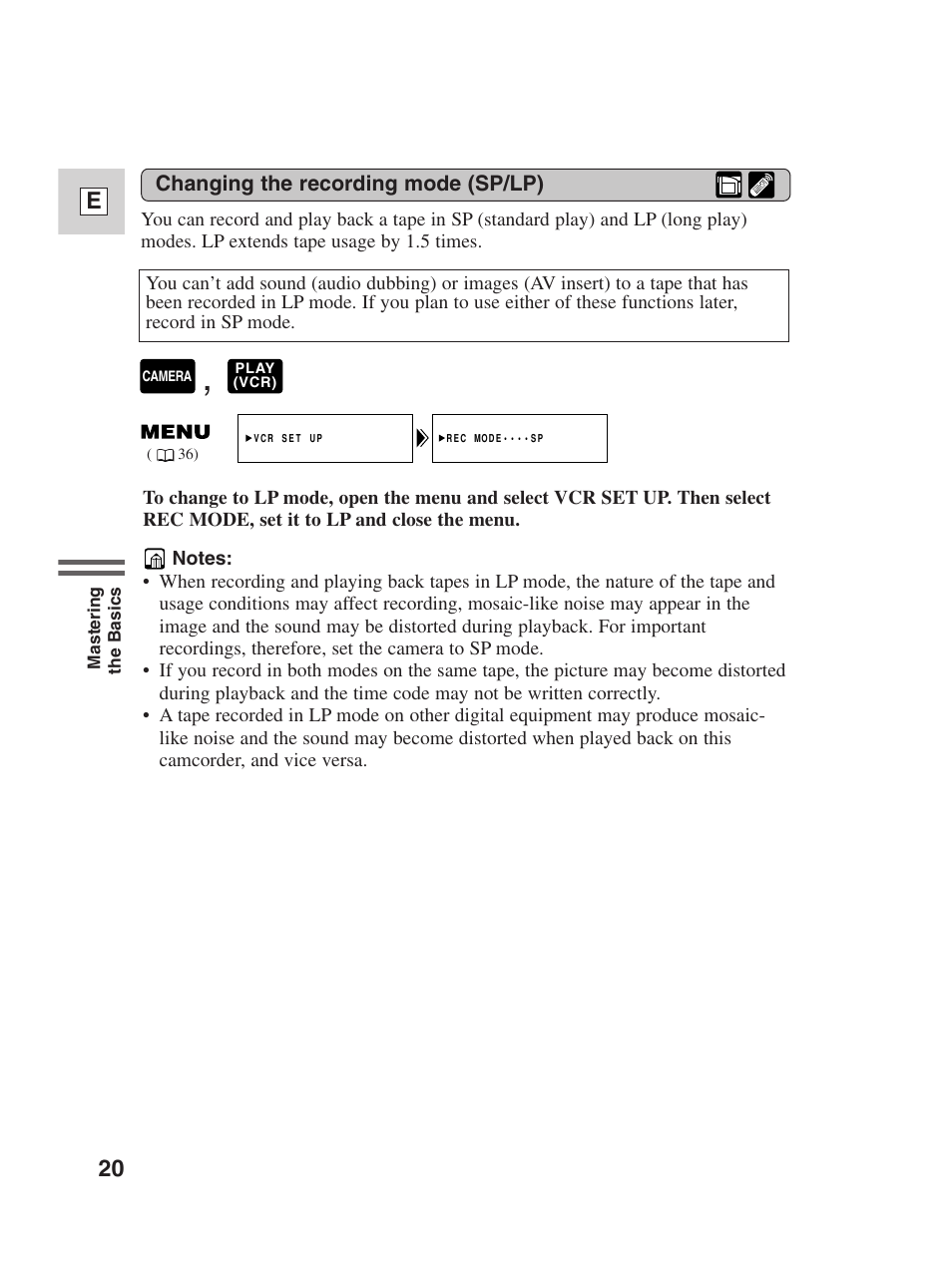 20 e | Canon Digital Video Camcorder ZR20 User Manual | Page 20 / 114