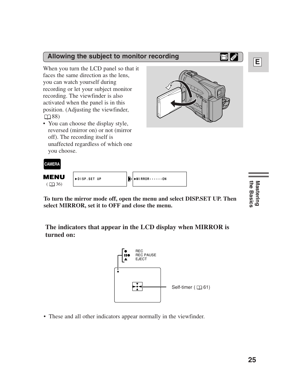 25 e, Allowing the subject to monitor recording | Canon Digital Video Camcorder ZR20 User Manual | Page 25 / 114