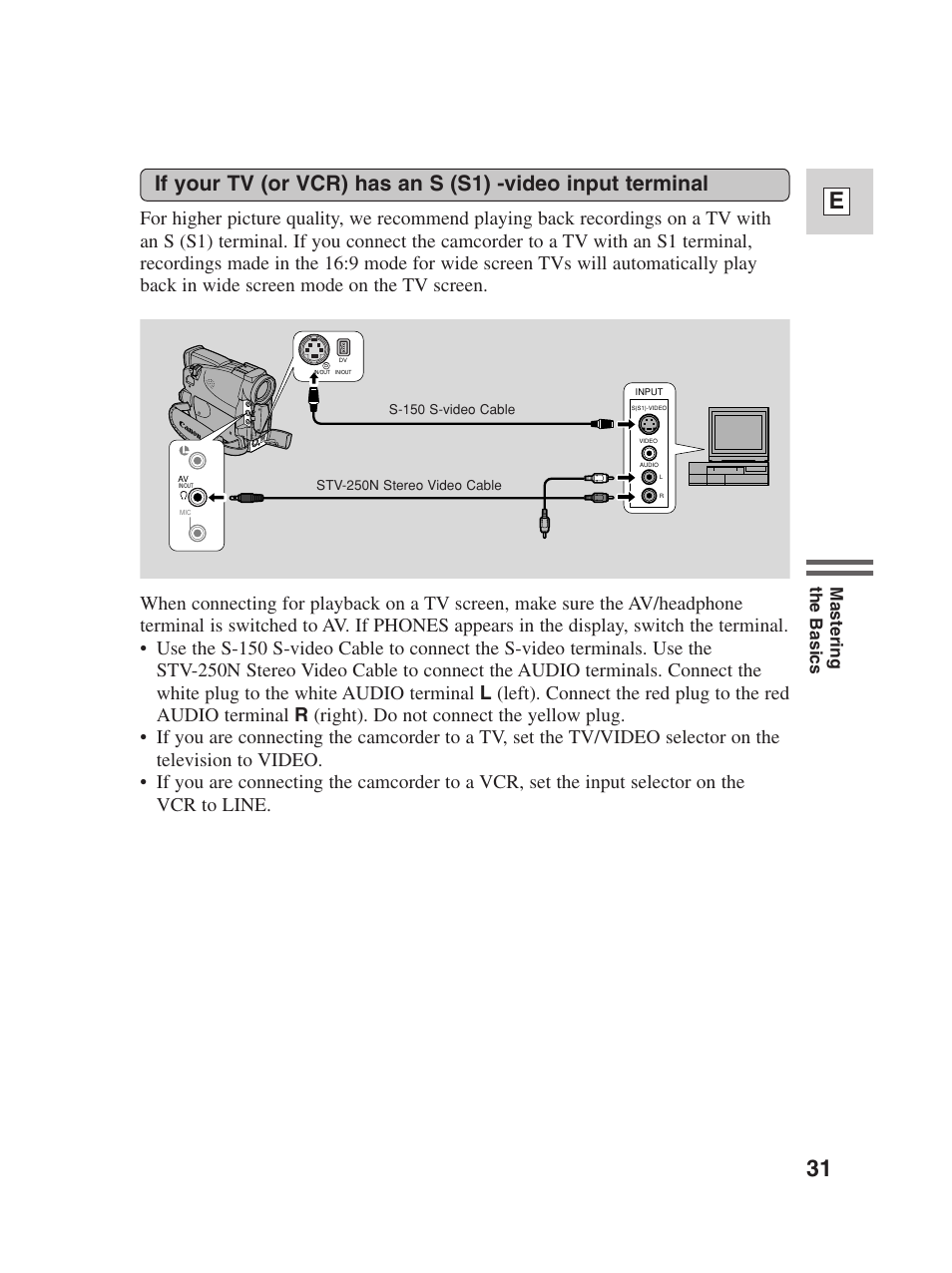 31 e, Mastering the basics | Canon Digital Video Camcorder ZR20 User Manual | Page 31 / 114