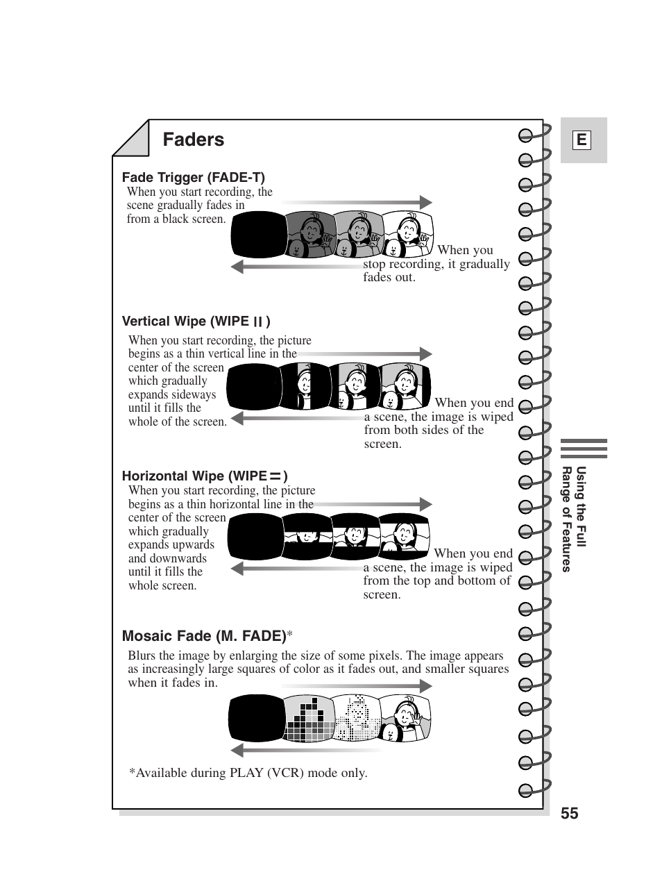 Faders, 55 e | Canon Digital Video Camcorder ZR20 User Manual | Page 55 / 114