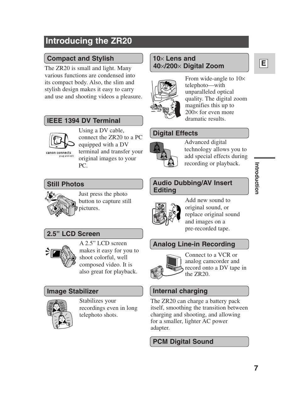 Introducing the zr20 | Canon Digital Video Camcorder ZR20 User Manual | Page 7 / 114
