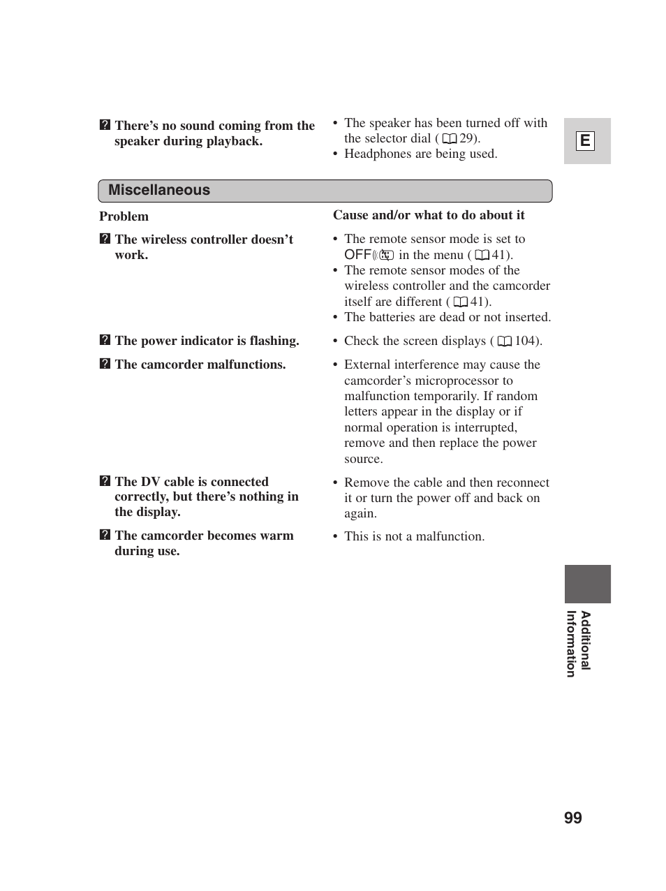 99 e | Canon Digital Video Camcorder ZR20 User Manual | Page 99 / 114