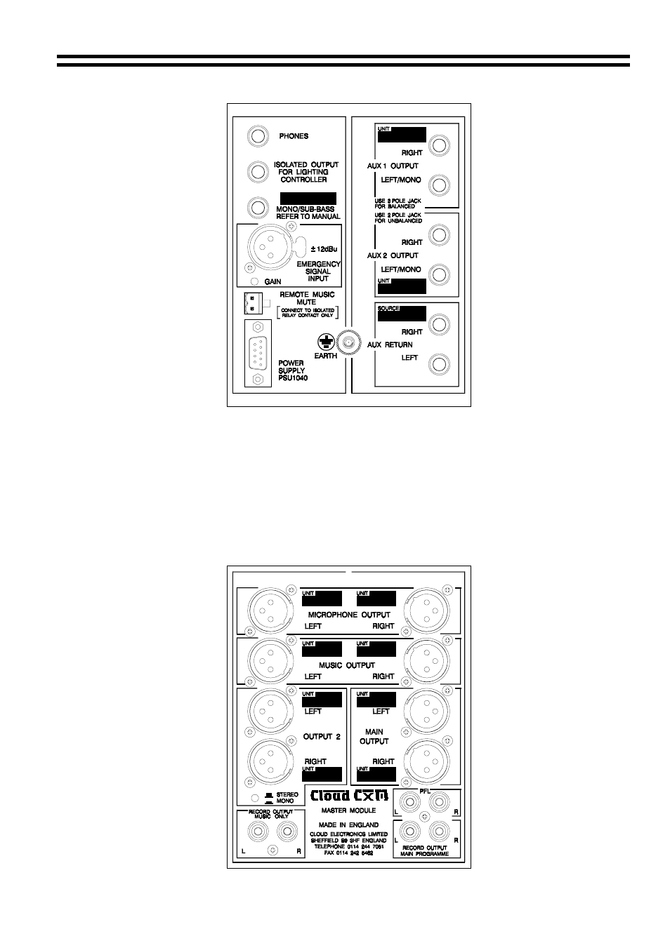 M2 master module rear panel connections | Cloud Electronics CXM Mixer User Manual | Page 17 / 22