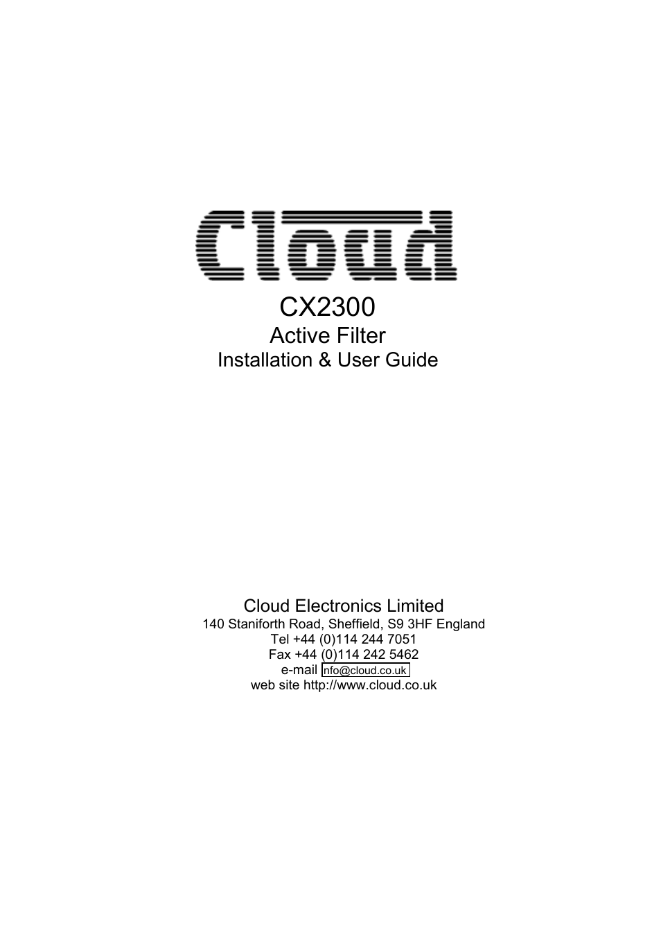 Cloud Electronics CX2300 User Manual | 13 pages