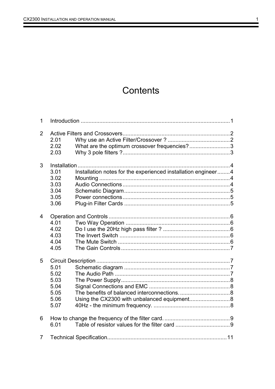 Cx2300 active filter, Installation and operation manual contents | Cloud Electronics CX2300 User Manual | Page 2 / 13