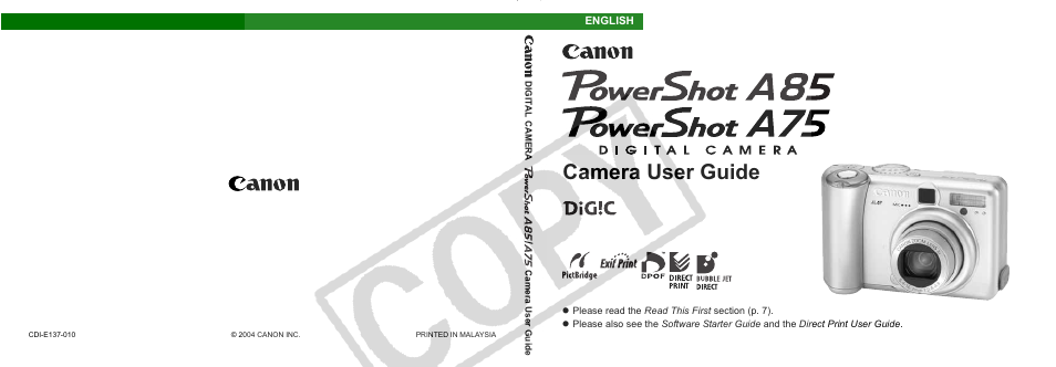 Canon A75 User Manual | 156 pages