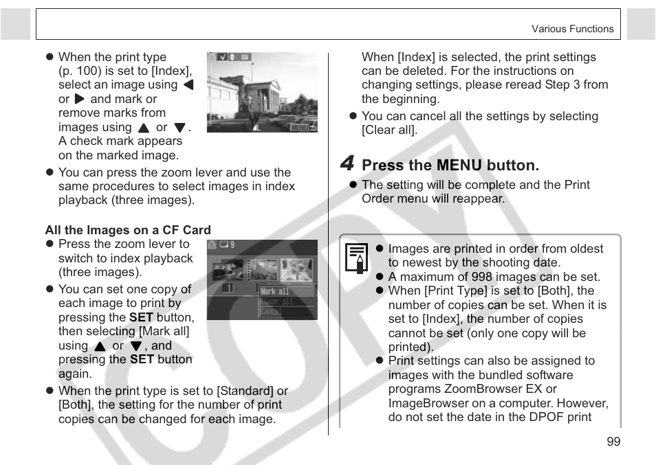 Press the menu button | Canon A75 User Manual | Page 101 / 156