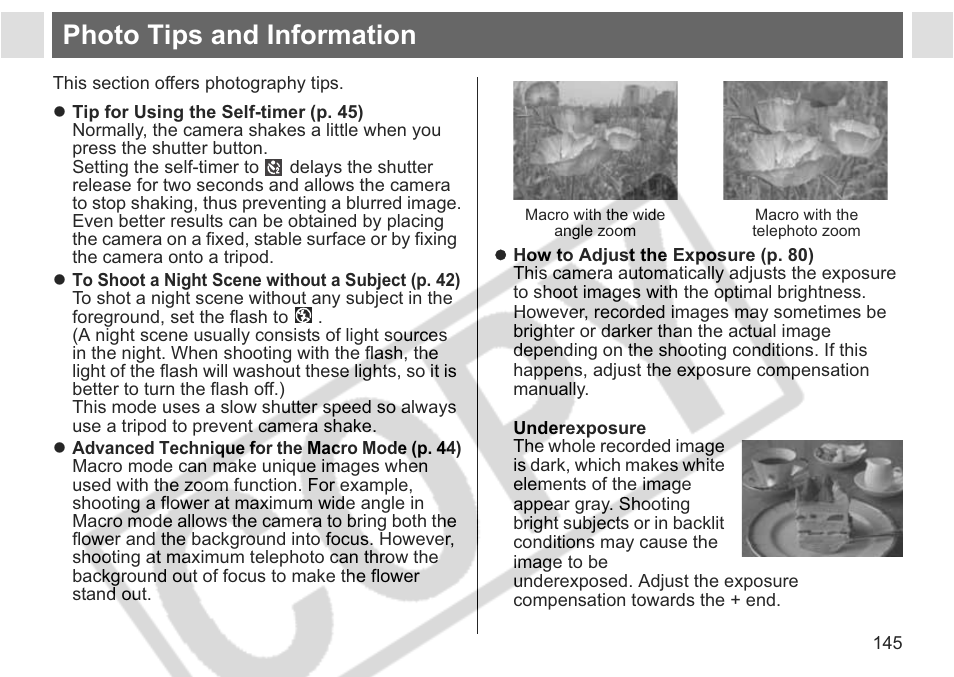 Photo tips and information | Canon A75 User Manual | Page 147 / 156