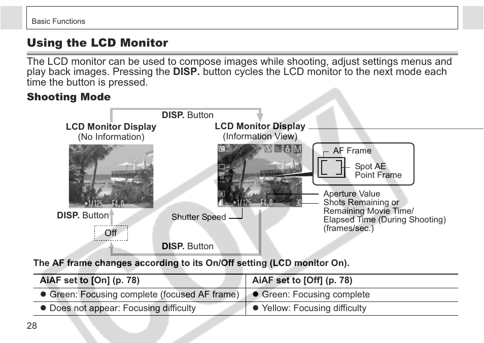 Using the lcd monitor | Canon A75 User Manual | Page 30 / 156