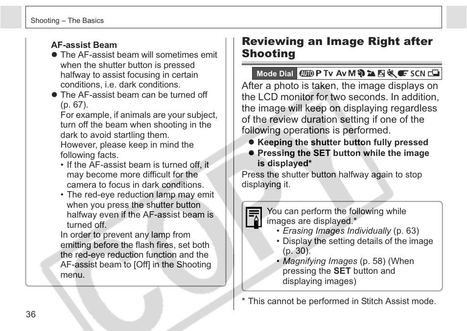 Reviewing an image right after shooting | Canon A75 User Manual | Page 38 / 156