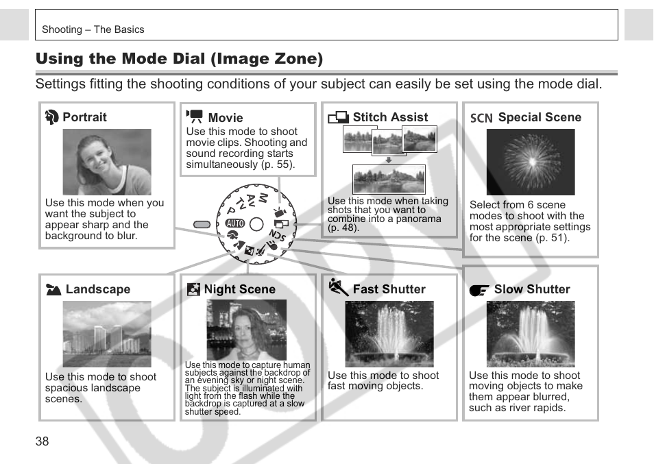 Using the mode dial (image zone) | Canon A75 User Manual | Page 40 / 156