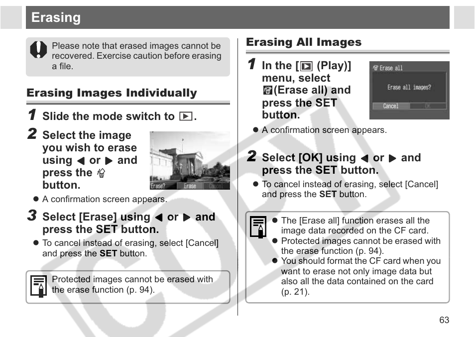 Erasing | Canon A75 User Manual | Page 65 / 156