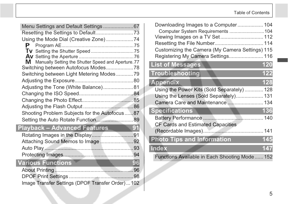 Canon A75 User Manual | Page 7 / 156