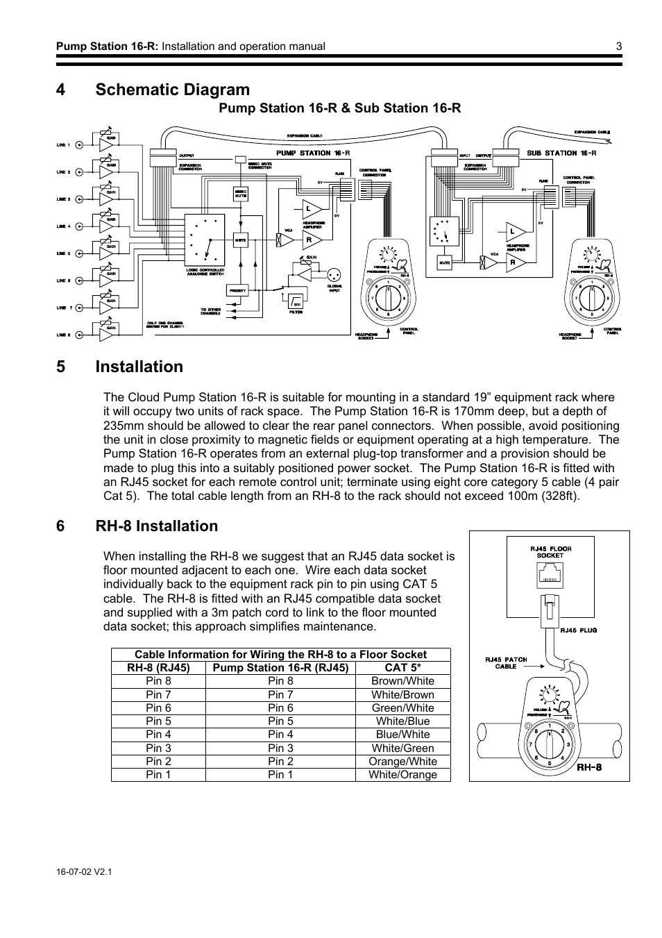 4 schematic diagram, 5 installation, 6 rh-8 installation | Cloud Electronics PS16 User Manual | Page 4 / 12