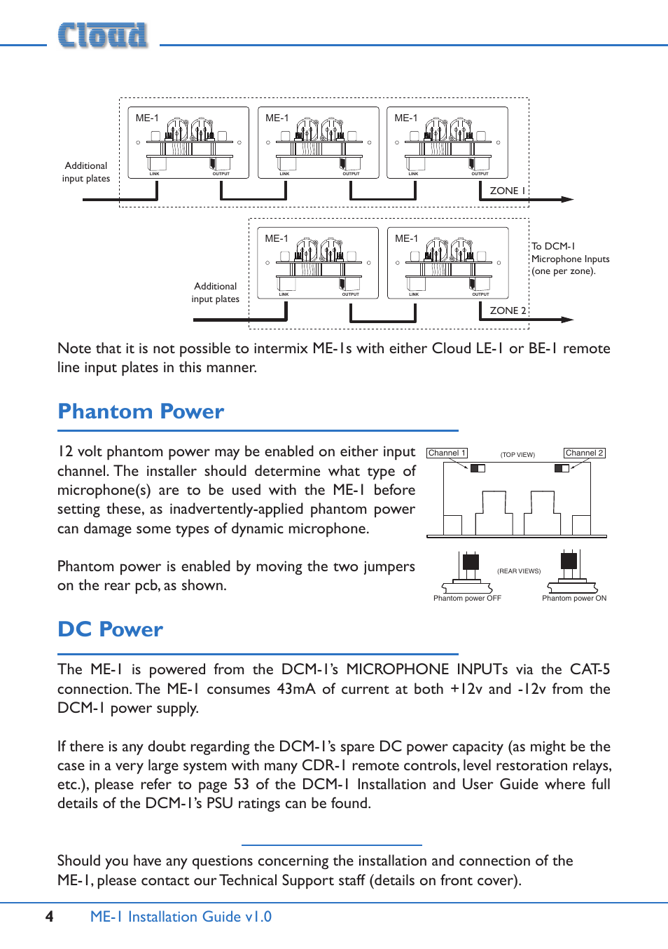 Phantom power, Dc power, Me-1 installation guide v1.0 4 | Cloud Electronics ME-1 Installation User Manual | Page 4 / 4