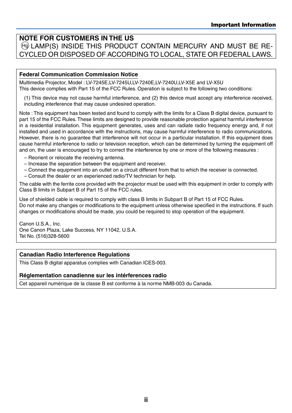 Canon LV-7245 User Manual | Page 3 / 71