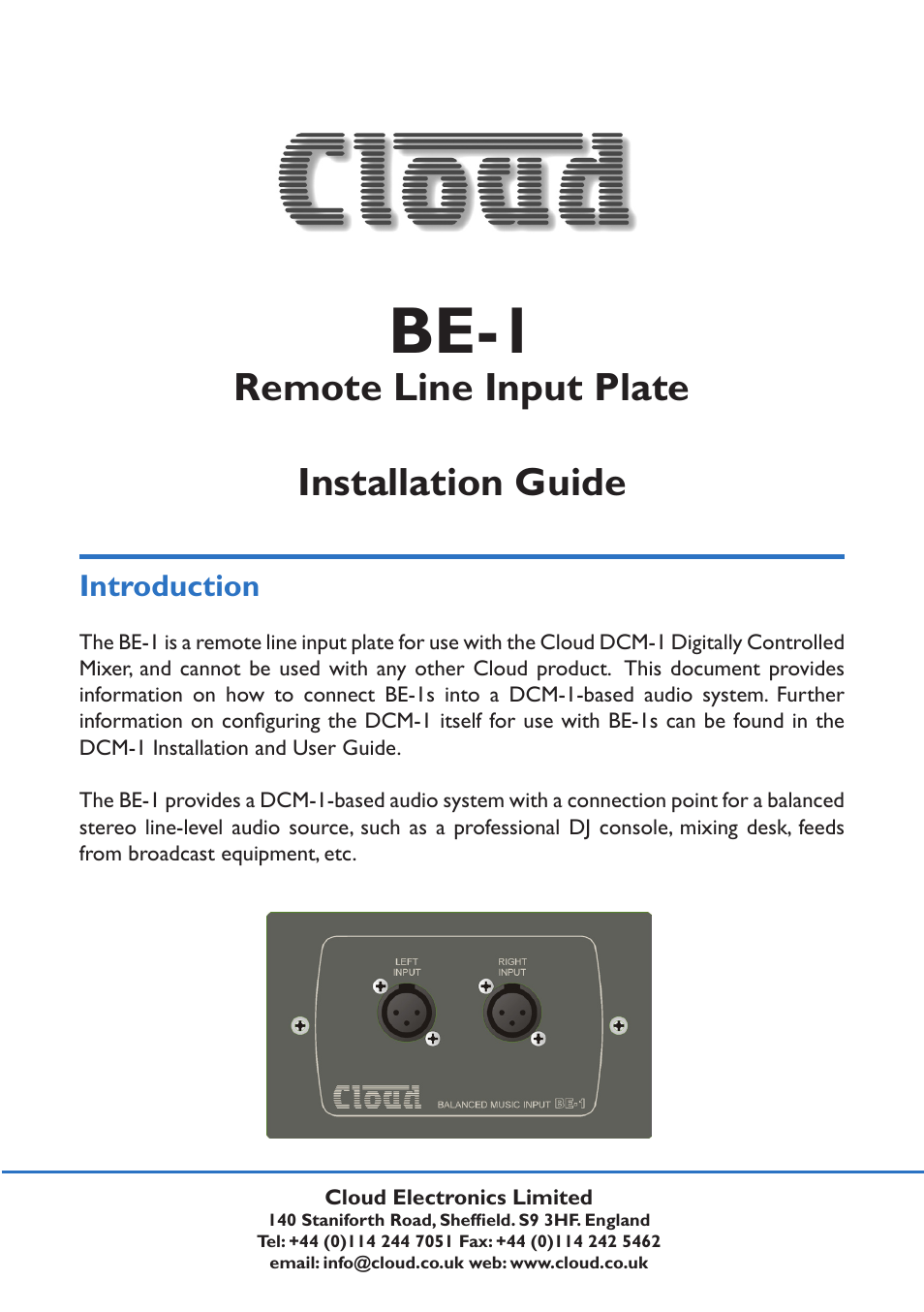 Cloud Electronics BE-1 User Manual | 4 pages