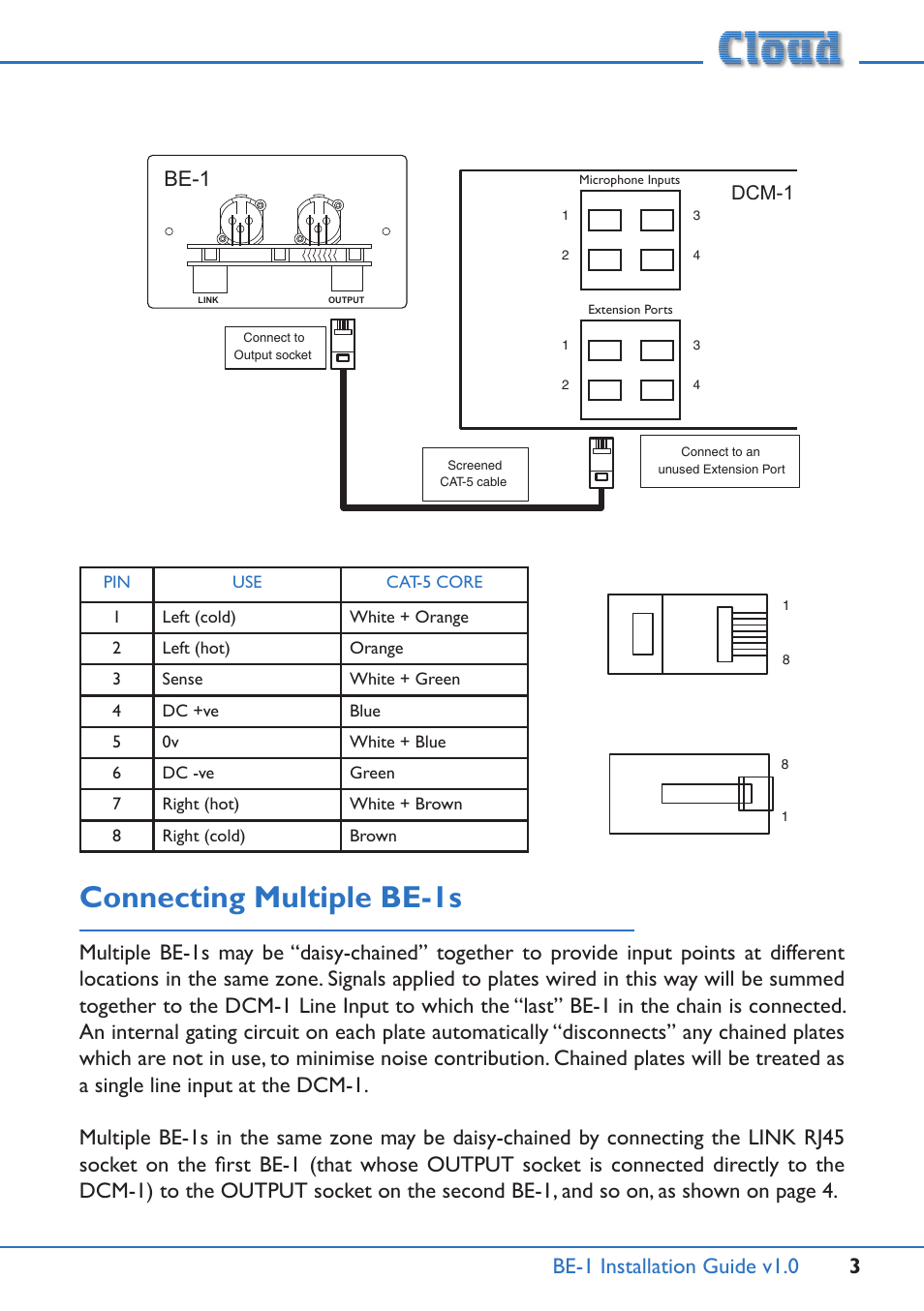Connecting multiple be-1s, Be-1 installation guide v1.0 3, Be-1 | Cloud Electronics BE-1 User Manual | Page 3 / 4