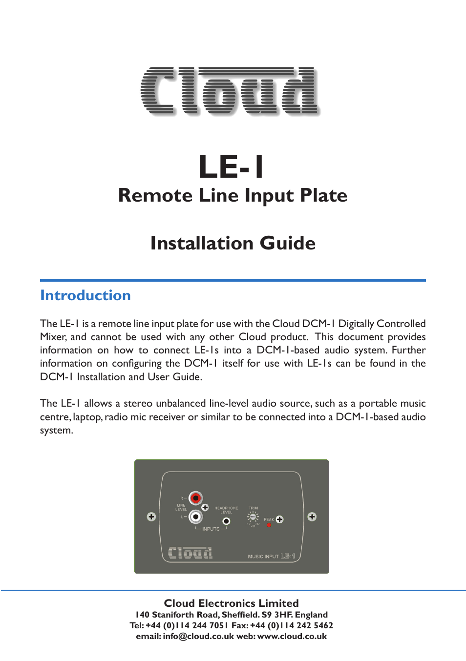 Cloud Electronics LE-1 User Manual | 4 pages