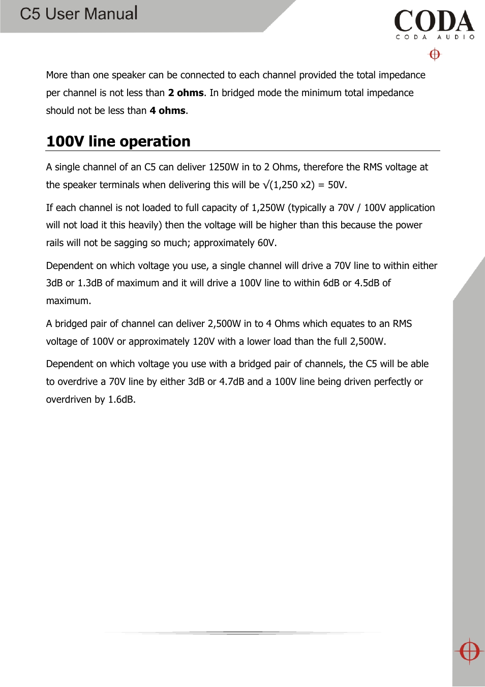 100v line operation | Coda Audio C5 User Manual | Page 12 / 33
