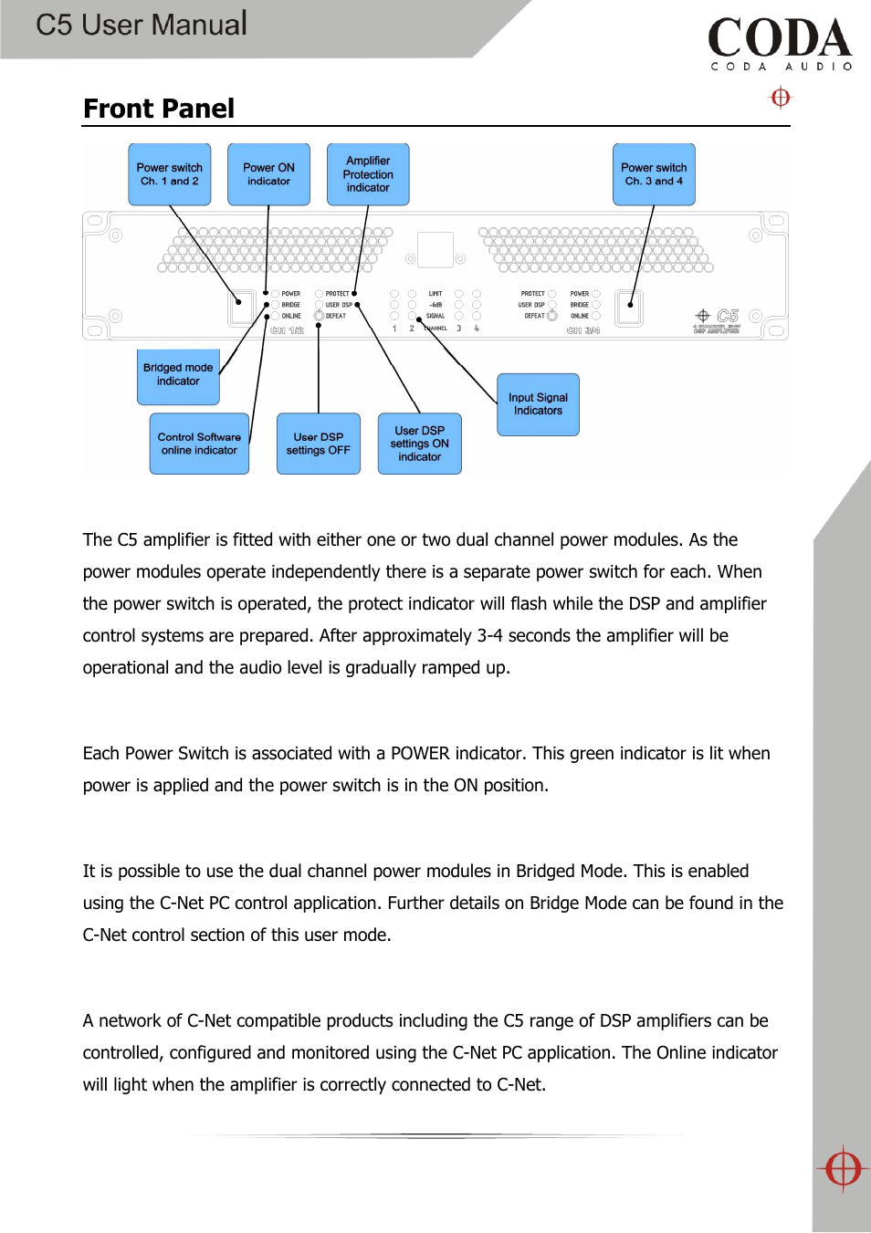 Front panel | Coda Audio C5 User Manual | Page 13 / 33
