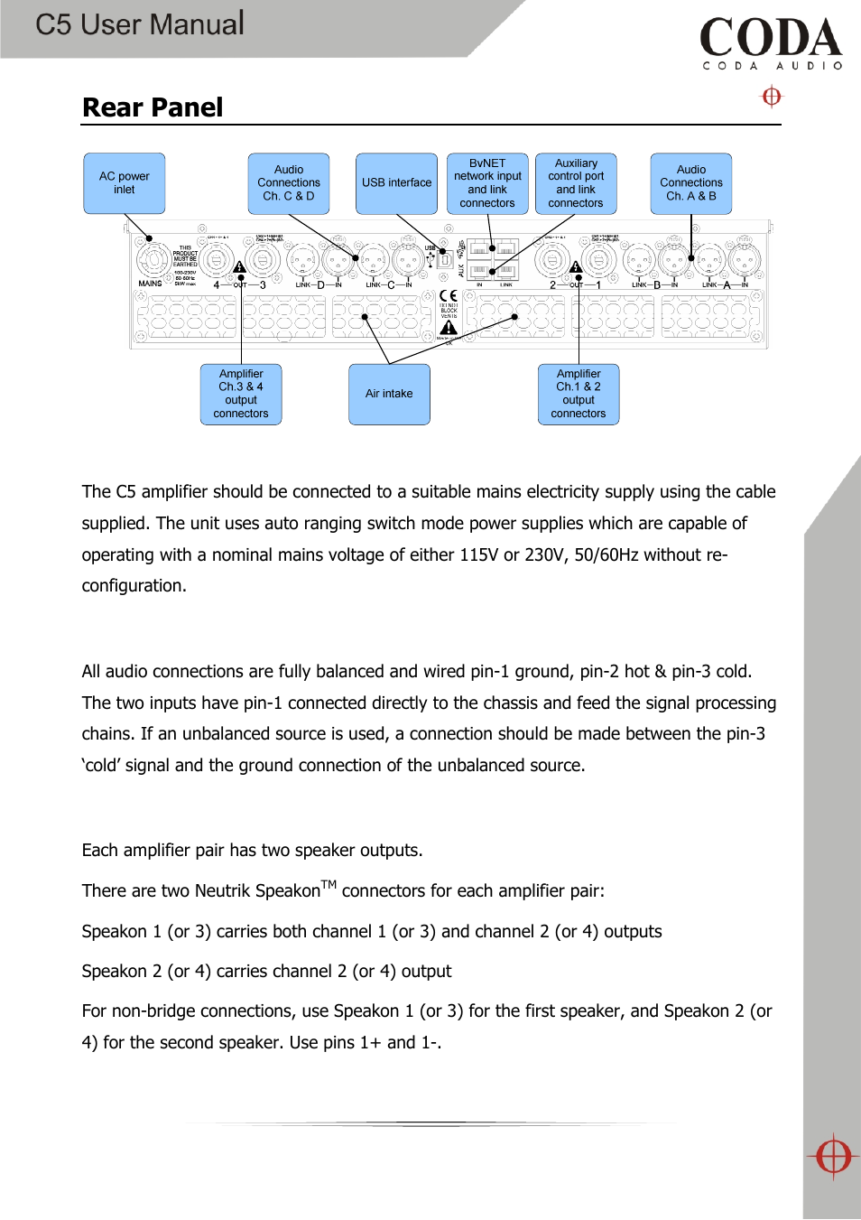 Rear panel | Coda Audio C5 User Manual | Page 15 / 33