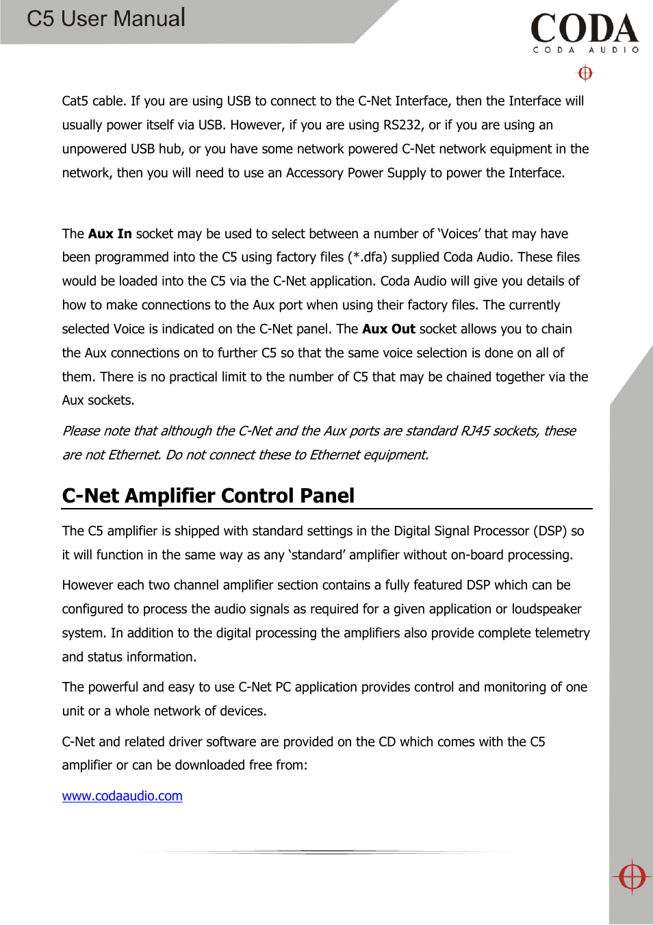 C-net amplifier control panel | Coda Audio C5 User Manual | Page 17 / 33